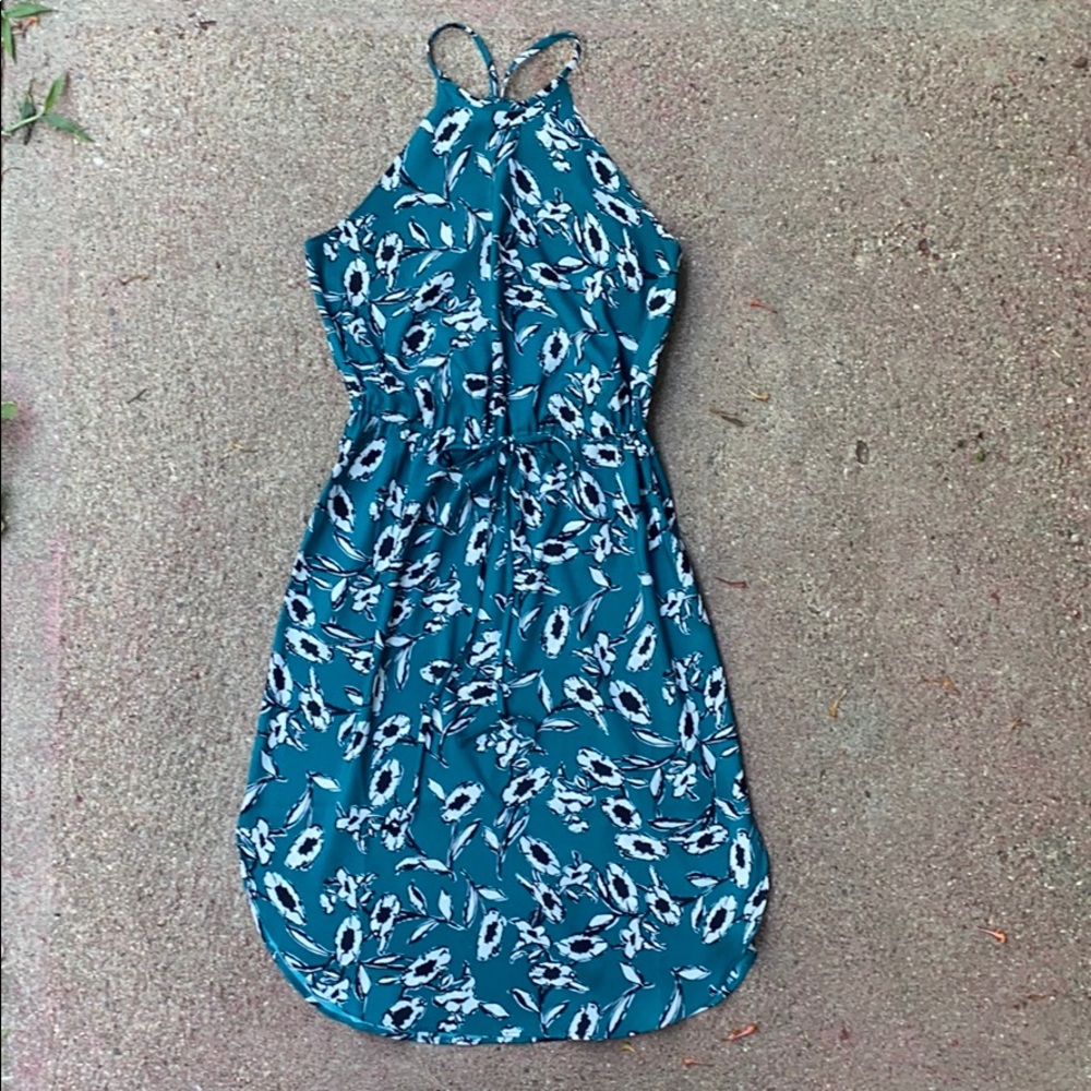 LOFT Teal Floral Halter Dress